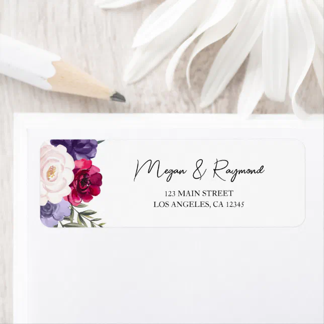 Burgundy Blush & Navy Blue Bloom Guest Address Label | Zazzle