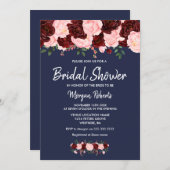 Burgundy Blush Navy Blue Bridal Shower Invitation (Front/Back)