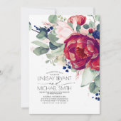 Burgundy Blush Navy Blue Floral Elegant Wedding Invitation (Front)
