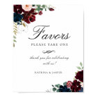 Burgundy Blush Navy Blue Floral Favor Wedding Sign