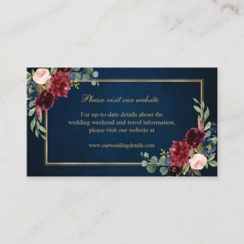 Burgundy Blush Navy Floral Wedding Details Enclosure Card