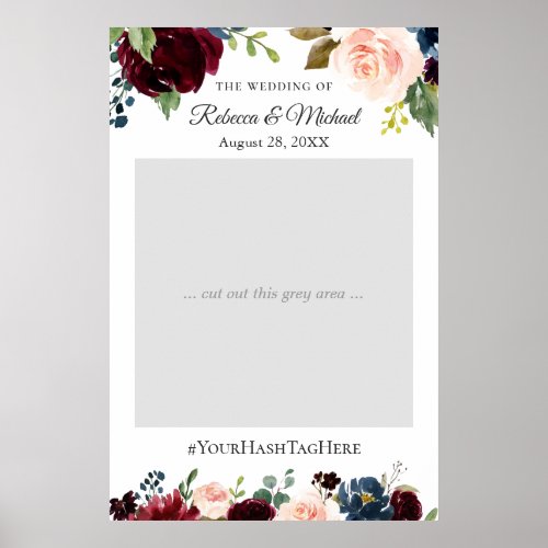 Burgundy Blush Navy Floral Wedding Photo Booth Poster