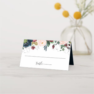 Burgundy Blush Navy Floral Wedding Place Card