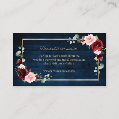 Burgundy Blush Navy Floral Wedding Website Details Enclosure Card