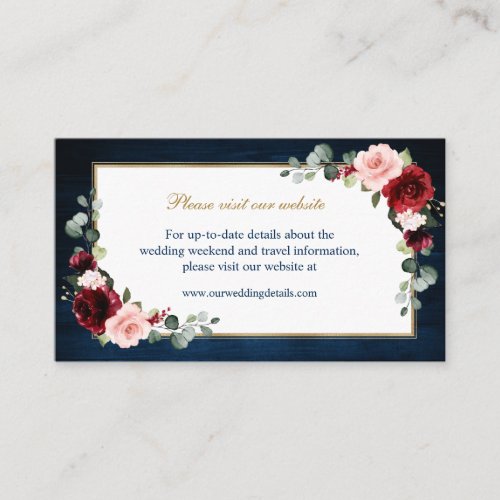 Burgundy Blush Navy Floral Wedding Website Details Enclosure Card