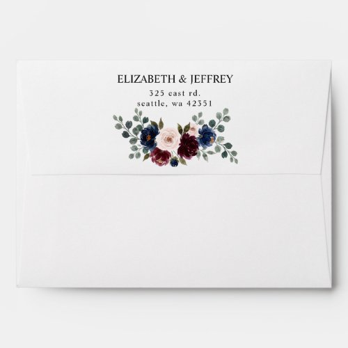 Burgundy Blush Navy Greenery Floral Wedding Envelope
