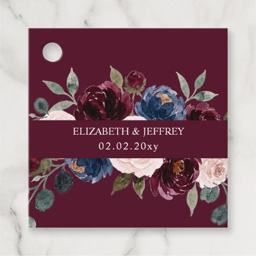 Burgundy Blush Navy Greenery Floral Wedding Favor Tags