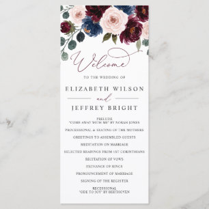 Burgundy Blush Navy Greenery Floral Wedding Program