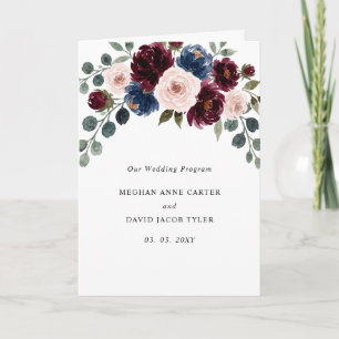 Burgundy Blush Navy Greenery Floral Wedding Program