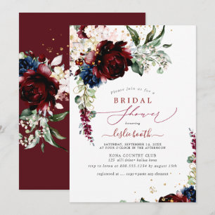 Burgundy Blush Navy H2 Peonies Bridal Shower Invitation