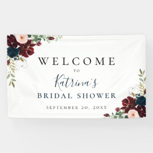 Burgundy Blush Navy Watercolor Floral Banner