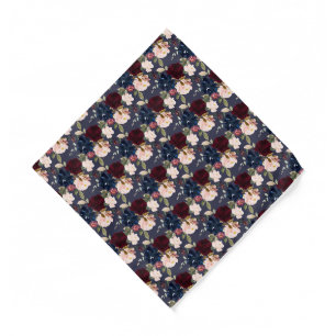 Burgundy Blush Navy Watercolor Flowers DIY bckgrnd Bandana