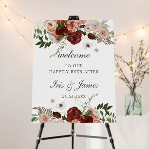 Burgundy Blush Orange Floral Wedding Welcome Foam Board