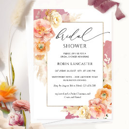Burgundy Blush, Peach Floral Bridal Shower /Brunch Invitation