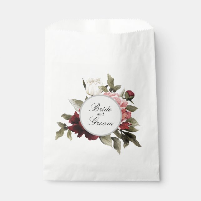 Burgundy & Blush Peony Bouquet Favor Bag  (Front)