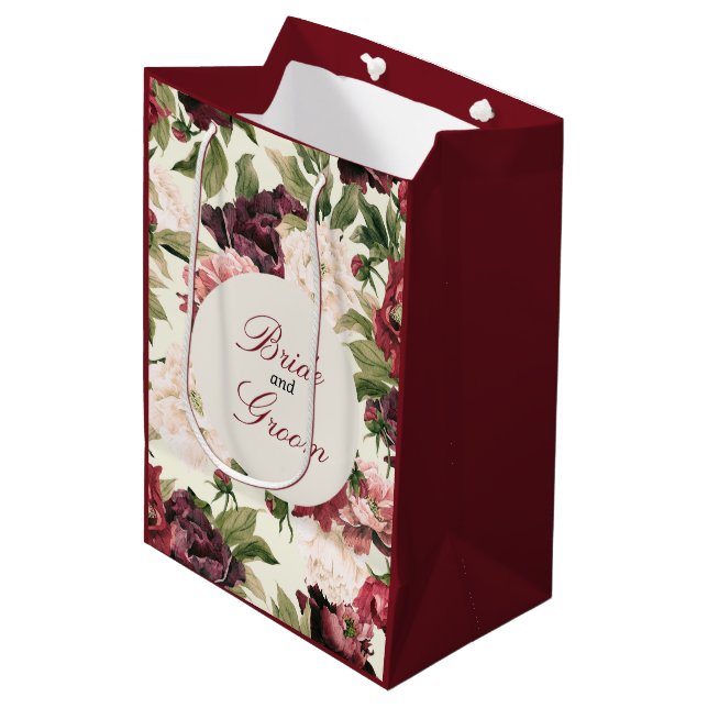 Burgundy & Blush Peony Bouquet Favor Bag  (Front Angled)