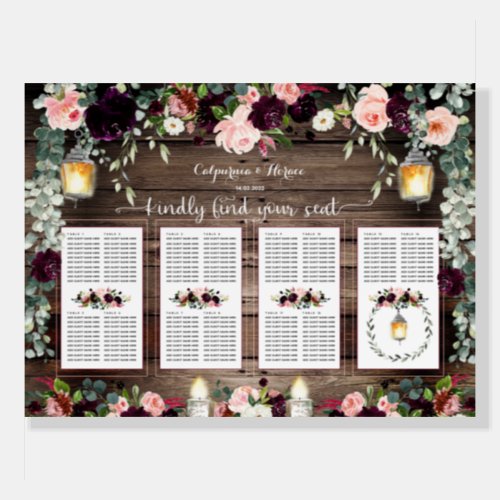 Burgundy Blush Pink 140 Guest Luxury Seating Chart Foam Board