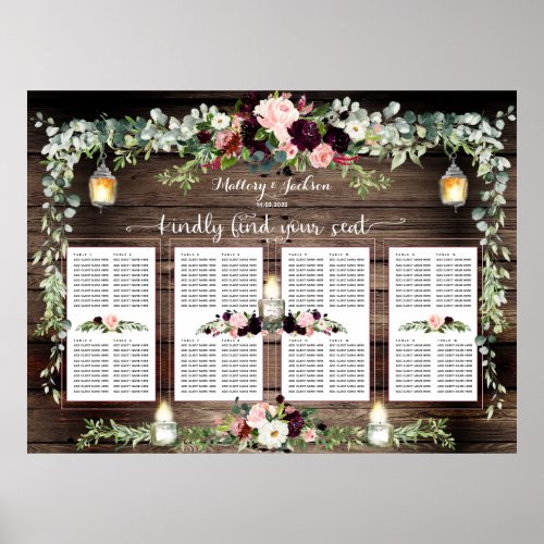Burgundy Blush Pink 160 Guest Luxury Seating Chart