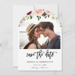 Burgundy & Blush Pink 4 Floral Photo Arc Save The Date