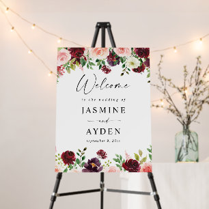 Burgundy & Blush Pink 4 Floral Welcome Foam Board