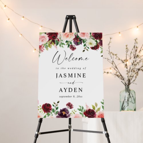 Burgundy  Blush Pink 4 Floral Welcome Foam Board