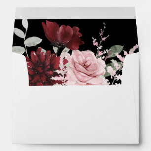Burgundy & Blush Pink 6 Floral - Black Envelope