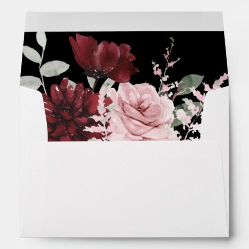 Burgundy  Blush Pink 6 Floral _ Black Envelope