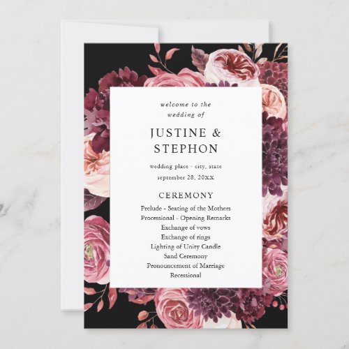 Burgundy Blush Pink 8B Wedding Ceremony Program B