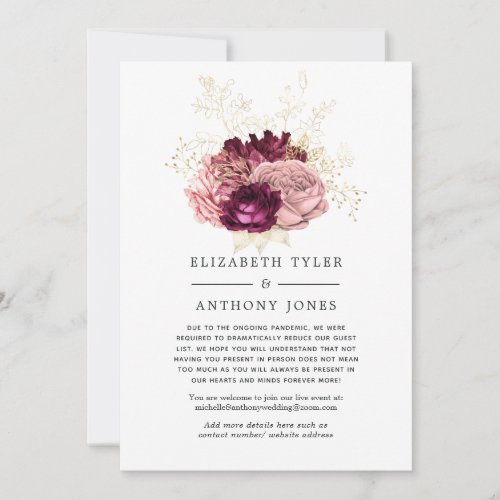 Burgundy Blush Pink and Gold Reduced Guest List Announcement