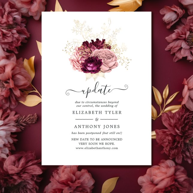 Burgundy, Blush Pink and Gold Wedding Update Invitation