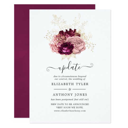 Burgundy, Blush Pink and Gold Wedding Update Invitation