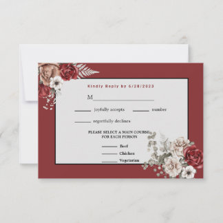 Burgundy, Blush Pink and White Roses Wedding RSVP Card
