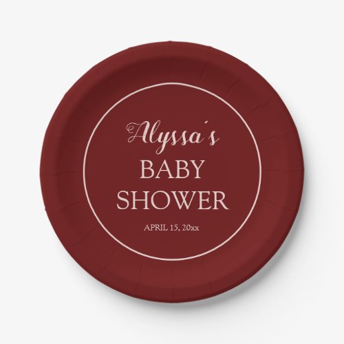 Burgundy Blush Pink Baby Shower Paper Plates