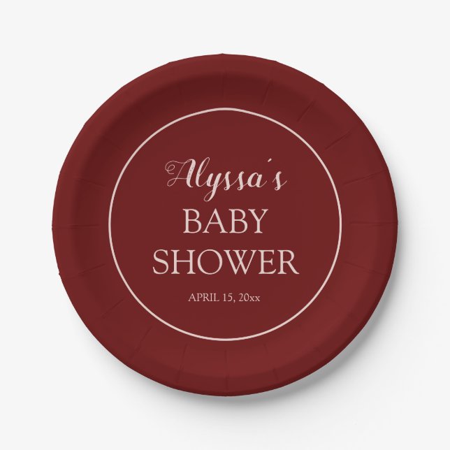 Burgundy Blush Pink Baby Shower Paper Plates (Front)