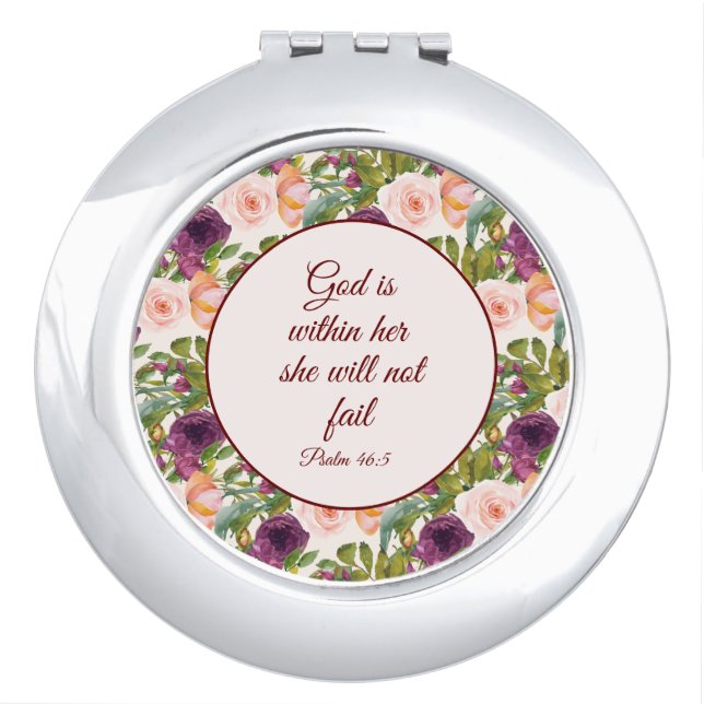 Burgundy Blush Pink Bible Verse God Within Her Compact Mirror (Front)