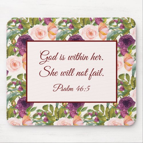 Burgundy Blush Pink Bible Verse God Within Her Mouse Pad