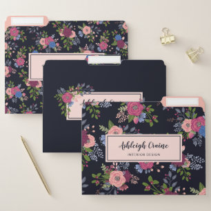 Burgundy Blush Pink Blue Hydrangeas & Roses File Folder