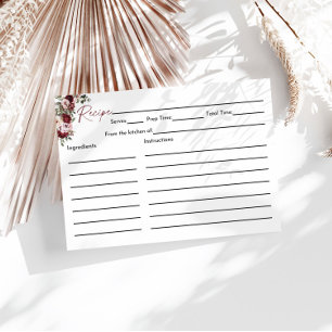 Burgundy Blush Pink Bridal Shower Recipe Card