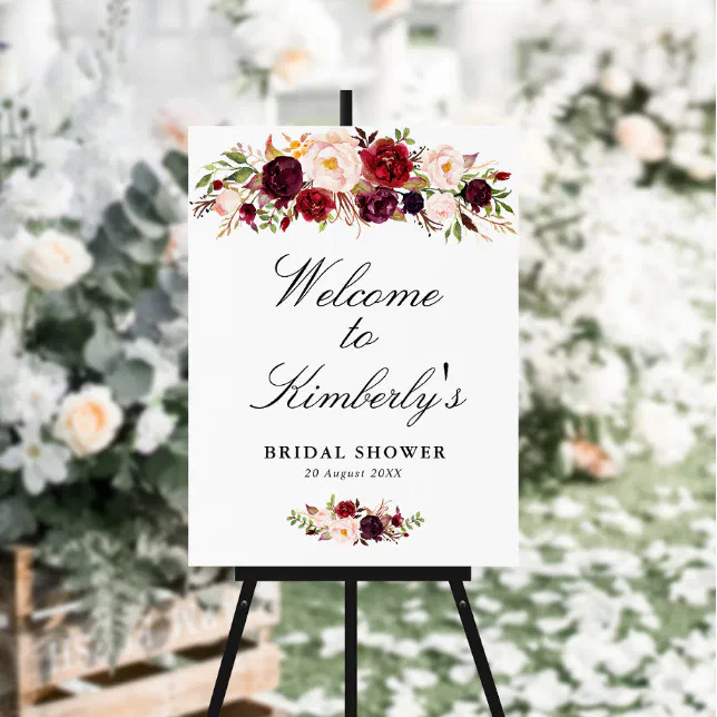 burgundy & blush pink bridal shower welcome sign | Zazzle