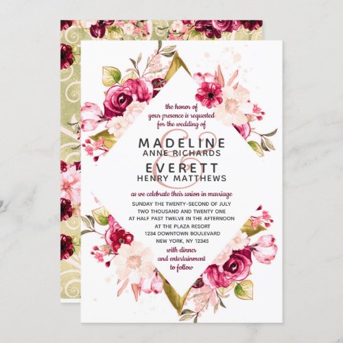 Burgundy  Blush Pink Diamond Wedding Invitations