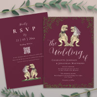Burgundy & Blush Pink Dinosaur Wedding QR Code