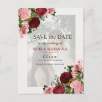Burgundy Blush Pink Faded Photo Wedding Save Date