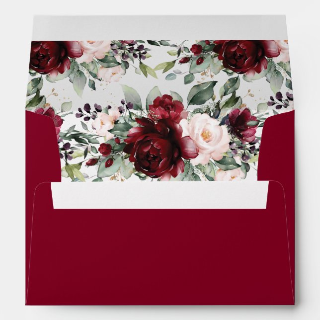 Burgundy Blush Pink Floral 5x7 Card Wedding A7  Envelope (Back (Bottom))