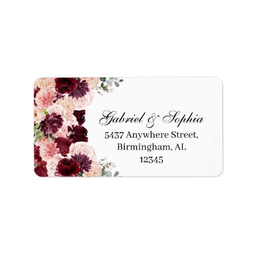 Burgundy Blush Pink Floral Address Label