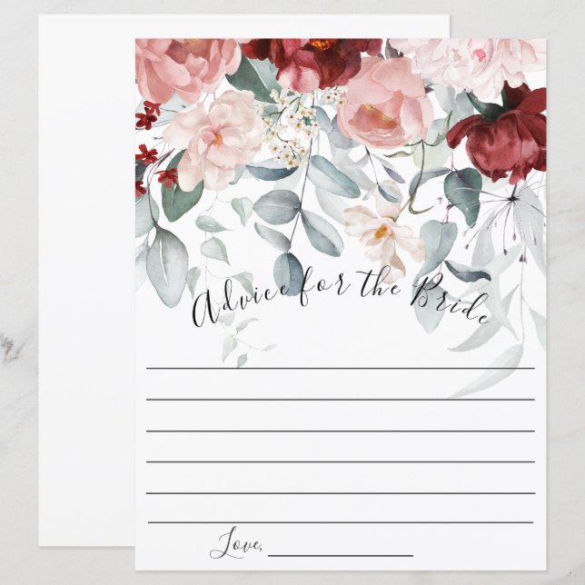  Burgundy Blush Pink Floral Advice for the Bride (Front/Back)