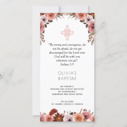 Burgundy Blush Pink Floral Baptism Bookmark Favor Thank You Card