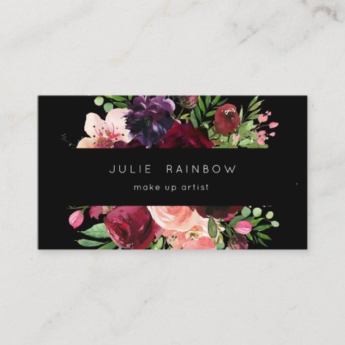 Burgundy  Blush Pink Floral _ Black Business Card