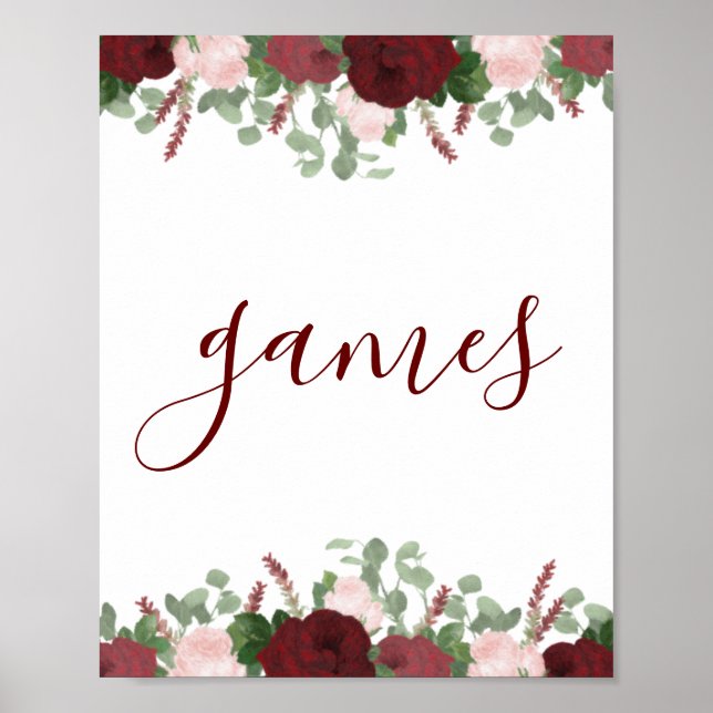 Burgundy Blush Pink Floral Bridal Shower Sign (Front)