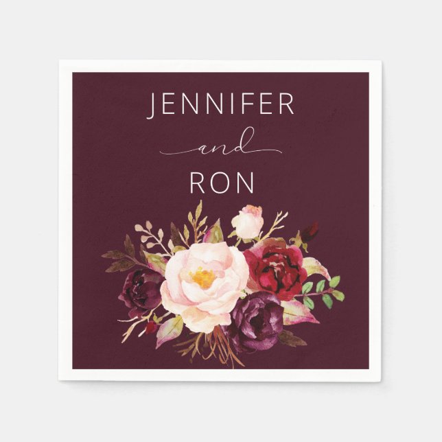 Burgundy & Blush Pink Floral - Burgundy Napkins (Front)