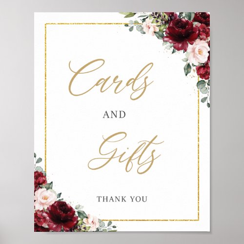 Burgundy Blush Pink Floral Cards and Gifts Sign